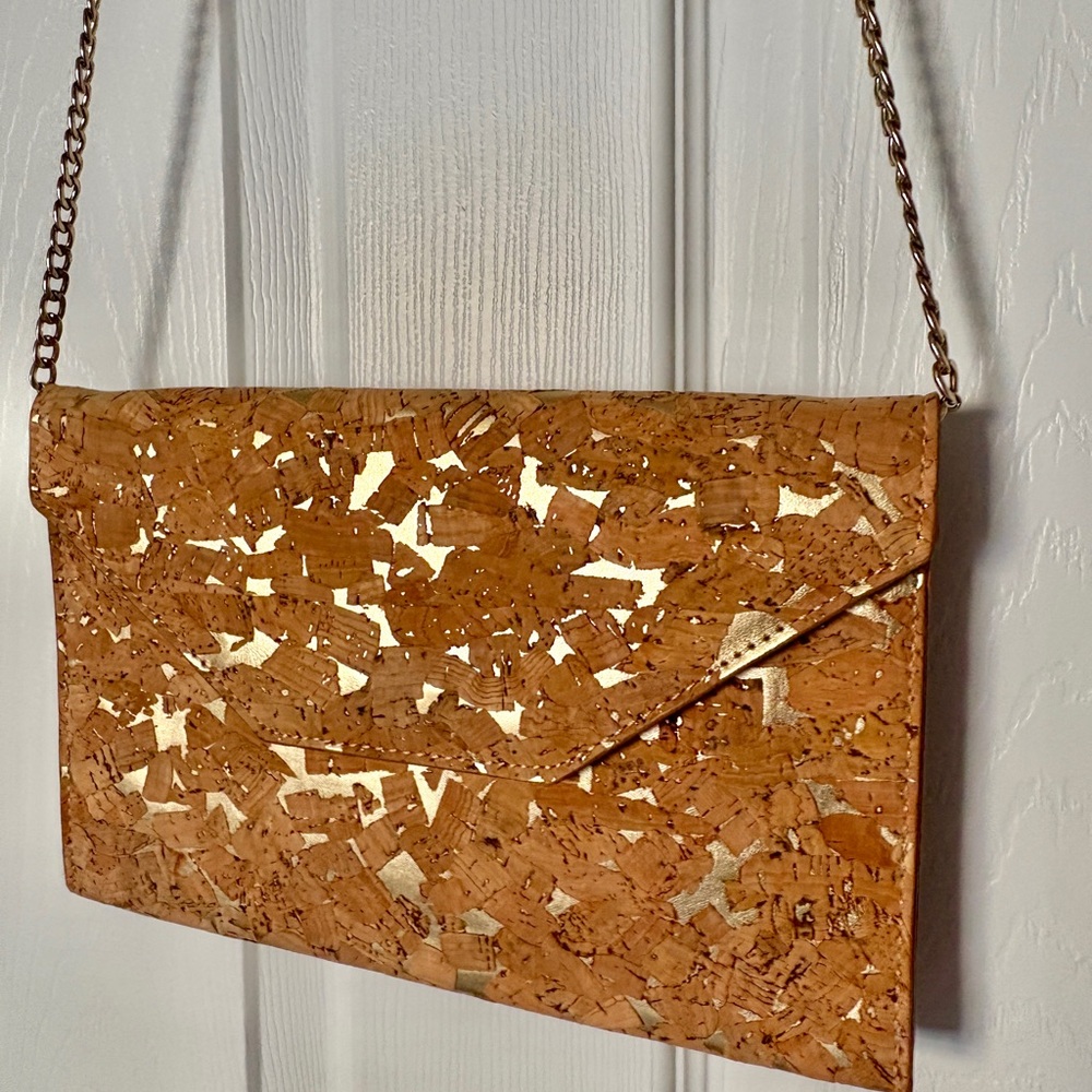 Madison West Cork and Gold Clutch Purse Crossbody